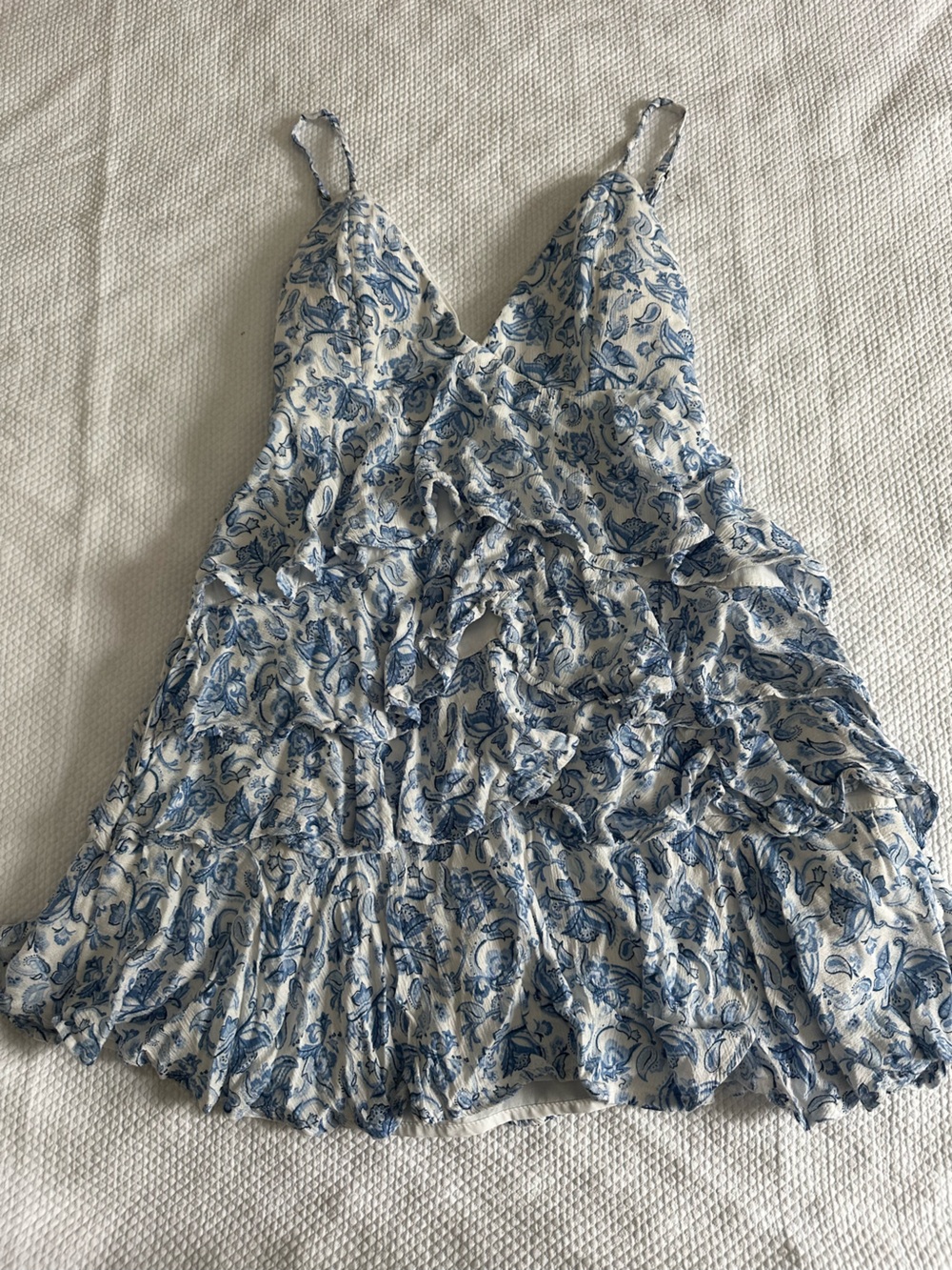 Hollister Cream Mini Skirt with Blue Floral Print